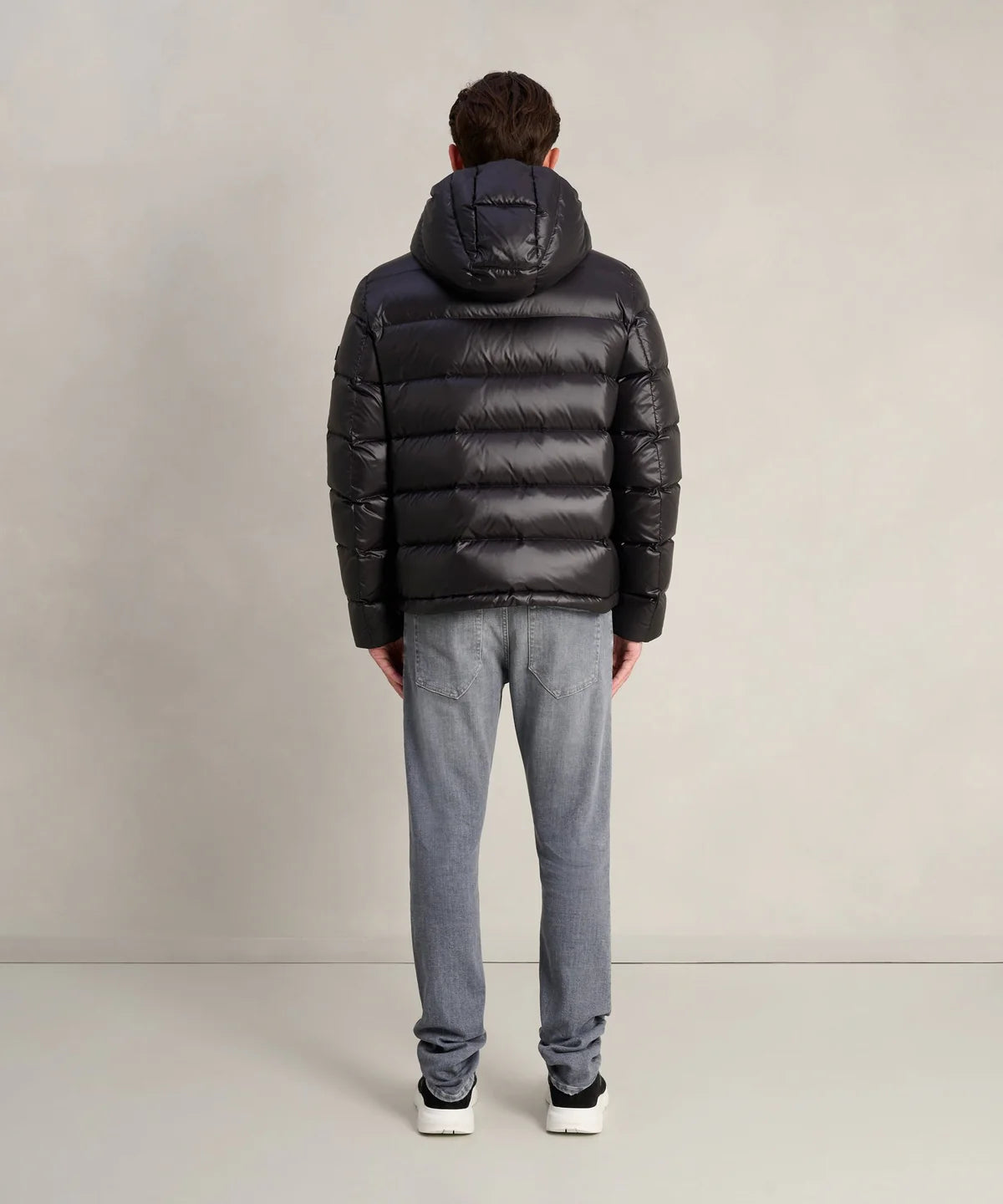 Luxe korte heren donsjas van ultralicht glanzend nylon - Zwart