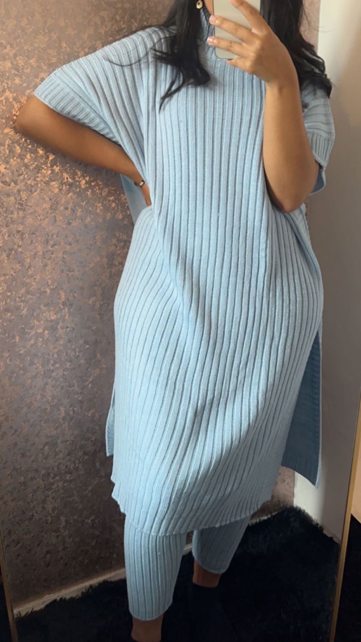 Coltrui oversized jurk met geribde broek - Babyblauw