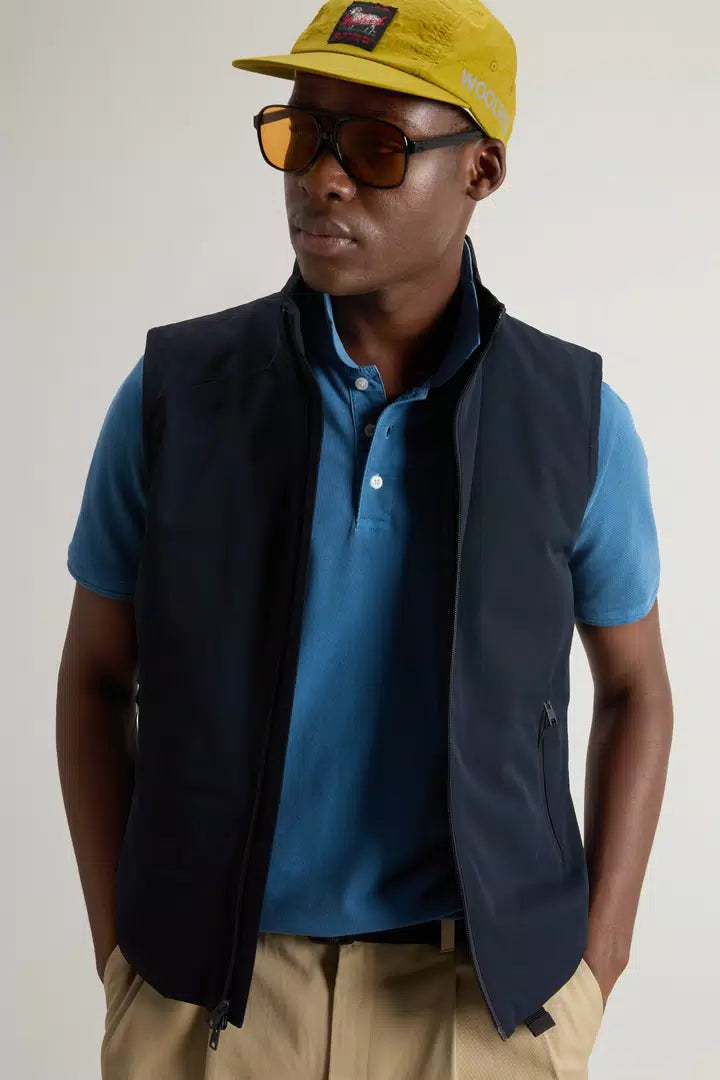 Gewatteerd Zeilvest in Tweelaagse Stof - Melton Blue