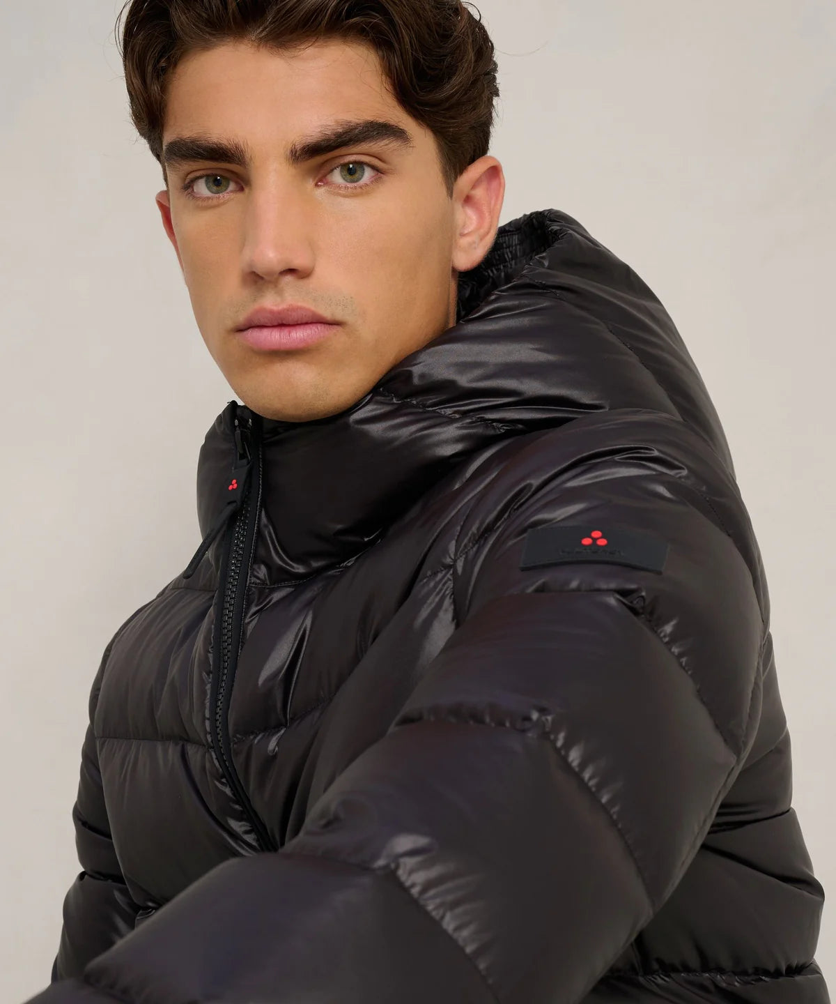 Luxe korte heren donsjas van ultralicht glanzend nylon - Zwart