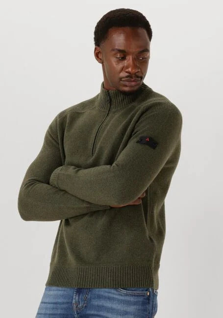 Luxe wollen half-zip trui met opstaande kraag - Braille - Deepgreen